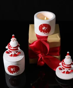 Christmas-themed candles and decorations